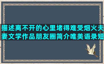 描述离不开的心里堵得难受烟火夫妻文学作品朋友圈简介唯美语录短句